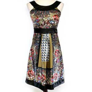 Barbarella Olive Green Floral Empire Waist Dress, S